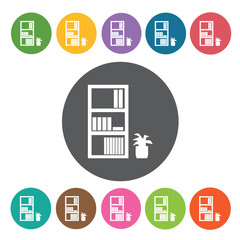 Bookshelf with books and plant icon. Home Furniture Interior ico