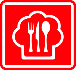 red restaurant icon with cook hat and utensil