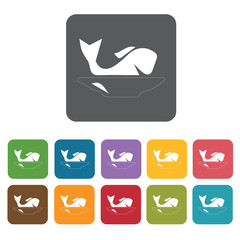 Fish on a plate icon. Attraction of japanese icon set. Rectangle