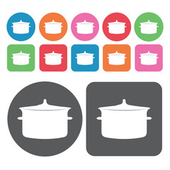 Cooking pan icon. Kitchen icon set. Round and rectangle colourfu
