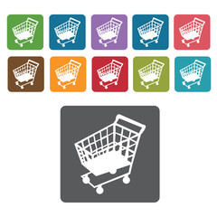 Shopping cart facing shopping cart icon. Rectangle colourful 12