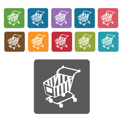 Shopping cart facing shopping cart icon. Rectangle colourful 12