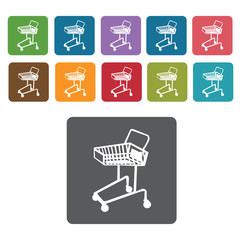 Small narrow shopping cart icon. Rectangle colourful 12 buttons.