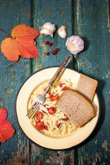 Noodles with fried sausage