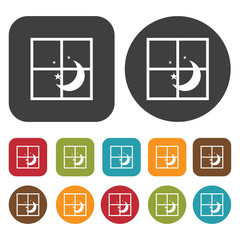 Window with moon and stars sign icon. Sleep Sign symbol icons se