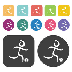 Stick figure running with ball sign icon. Football soccer icon s