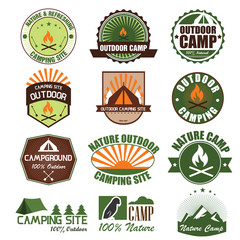 Set of retro camping and outdoor Badge. Vector Illustration eps1