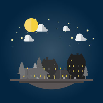 Flat design of cityscape at night