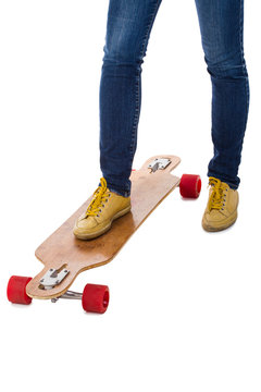 Skateboarder's feet and skateboard