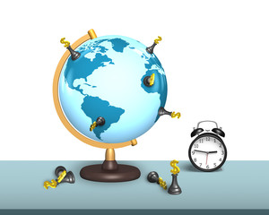 Fototapeta na wymiar chess stand on terrestrial globe with clock