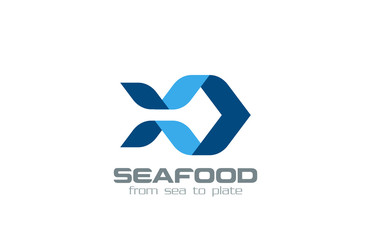 Origami Fish Logo design vector. Ribbon Silhouette seafood