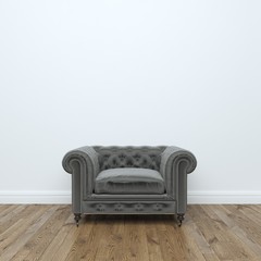Black velvet Armchair In Empty Interior Room  Stock Photo:
