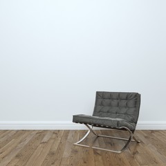 Black Leather Armchair In Empty Interior Room  Stock Photo: