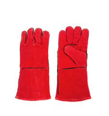 Heavy-duty red gloves.