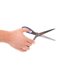 Male hand holding scissors.