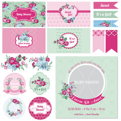 Scrapbook Design Elements - Baby Shower Flower Theme - in vector