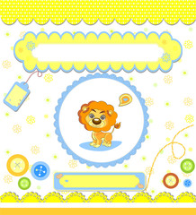 baby shower card ,yellow with lion