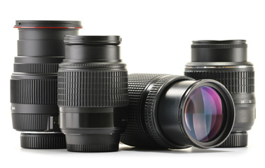 Photo zoom lenses isolated on white background