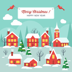 Flat design modern illustration for Christmas with winter town