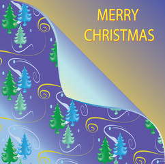 Christmas background with folded corner and trees