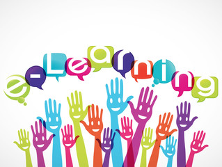 Fototapeta premium groupe mains souriantes : e-learning
