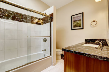 Bathroom interior with black granite trim
