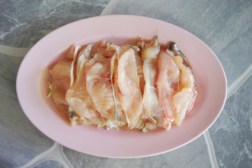 fresh fish slices prepare for steaming pot.