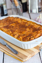 meat lasagna in the form of baking