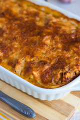 meat lasagna in the form of baking
