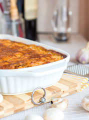 meat lasagna with mushrooms,Italian cuisine