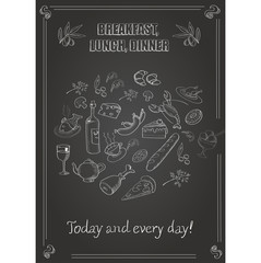 Vector vintage  breakfast, lunch and dinner  poster with food