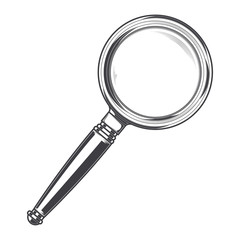 Magnifying glass isolated on a white background. Line art
