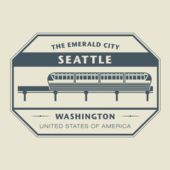 Stamp with name of Washington, Seattle, vector