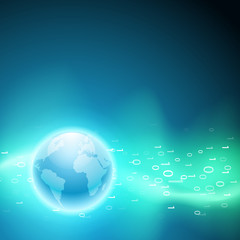 Stream of binary code to the globe.