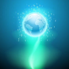 Stream of binary code to the globe.