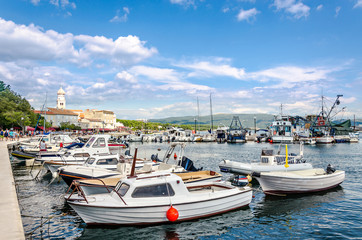 Fototapeta na wymiar Harbor in Krk Town, Island Krk in Croatia