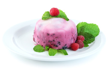Delicious ice cream with fresh berries and mint leaves