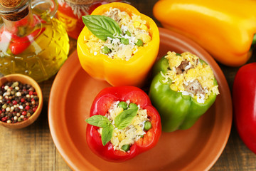 Peppers prepared for cooking with meat and rice,