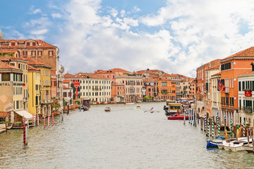Gondola floats on Grand Canal. Venice,Veneto, Italy, Europe.