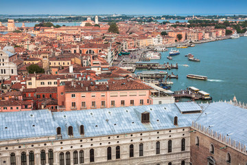 Fototapeta na wymiar View of Venice city from the top of the bell tower at the San Ma