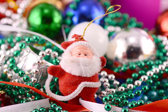 Santa Claus with Christmas toys, new year decoration