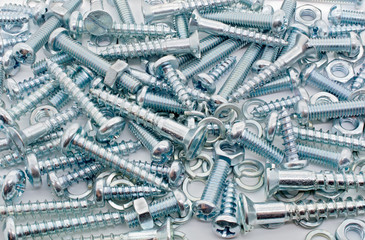 Macro Shot of A Big Collection Of Screws, Nuts and Lockwashers