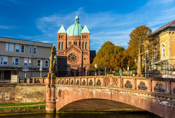 View of Saint-Pierre-le-Jeune church in Strasbourg - Alsace, Fra - obrazy, fototapety, plakaty