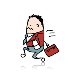 Businessman ran with suitcase, sketch for your design