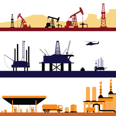 Set of Oil and Gas Energy Industry Landscape vectors