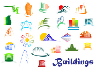 Office and apartments buildings icons