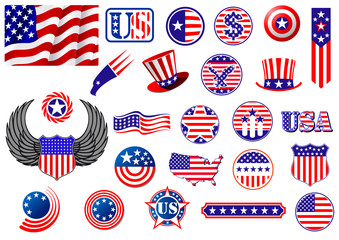 American patriotic badges, symbols and labels