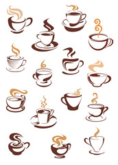 Steaming coffee cups set