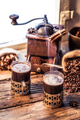 Freshly brewed coffee in the old style