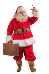 Santa Claus with old leather suitcase
